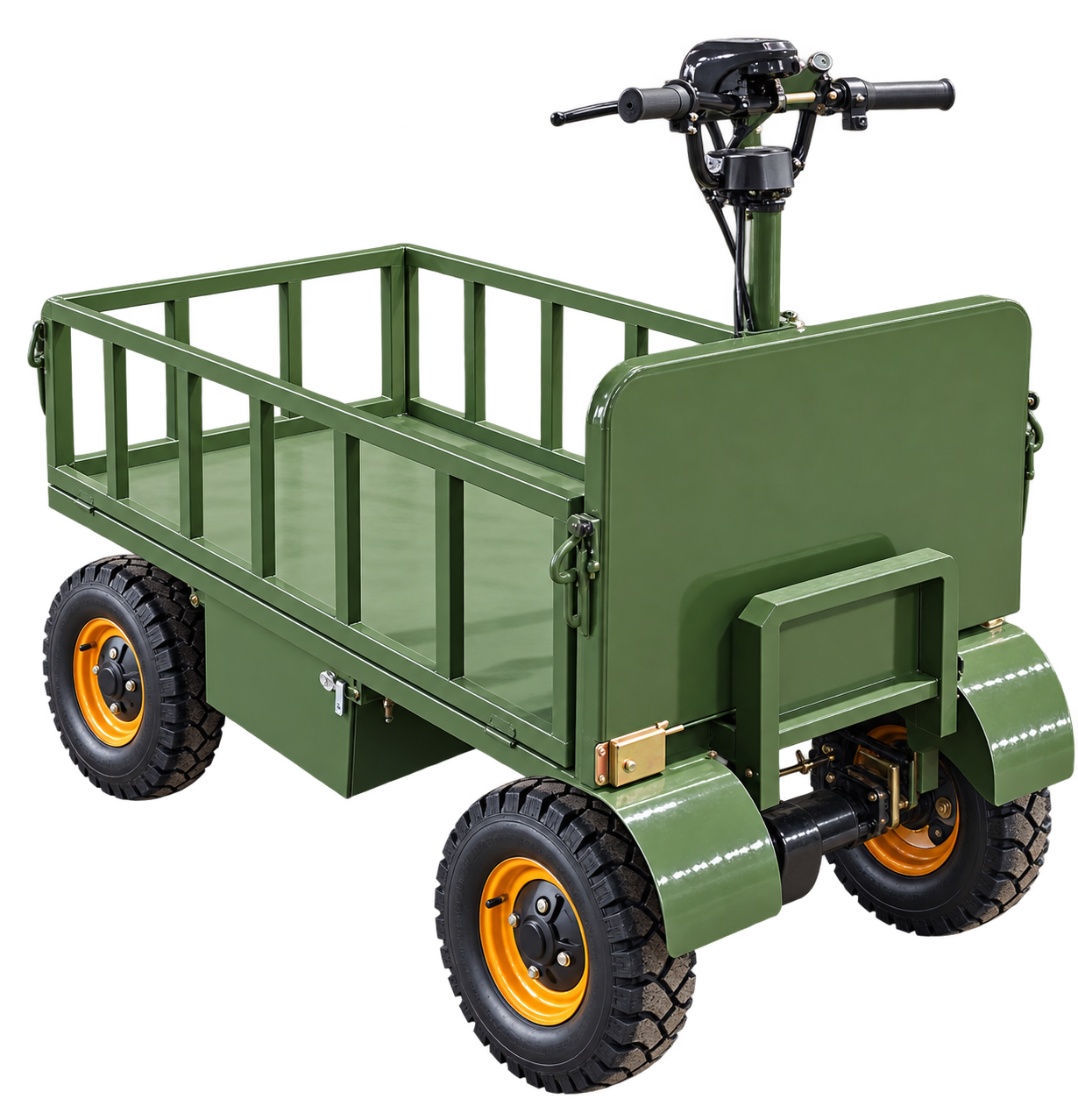 WorkWagon 100 rear view with headboard, stand-on step, and drive axle